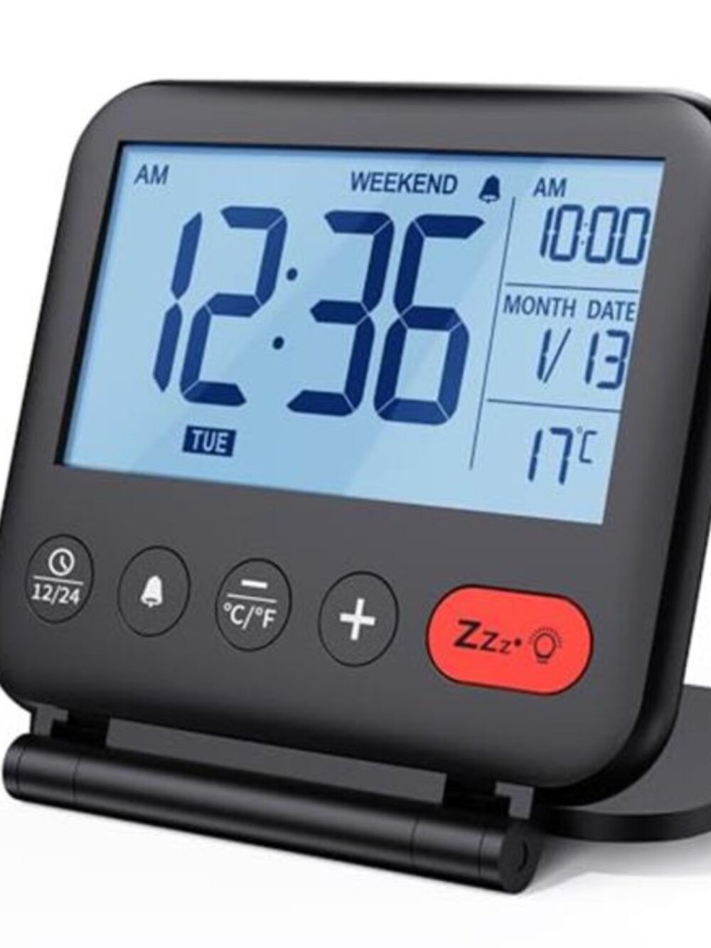 Digital Alarm Clock Travel Small Battery Desk Clock LCD Snooze Temperature Date